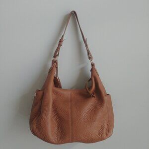 Isaac Mizrahi camel light brown real leather shoulder bag slouchy hobo